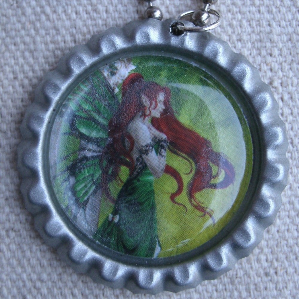 Red Hair Fairy in Green Necklace